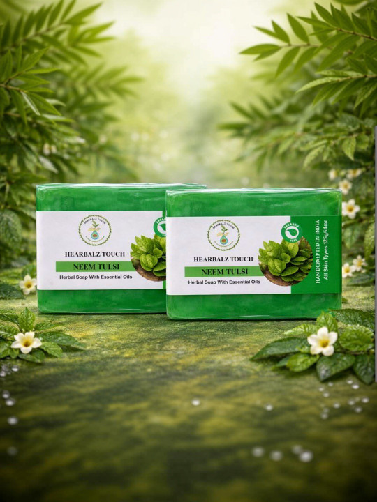 πΏ Hearbalz Touch Soap Neem Tulsi Herbal Soap with Essentials oil soap β 125g Each (Pack of 2)