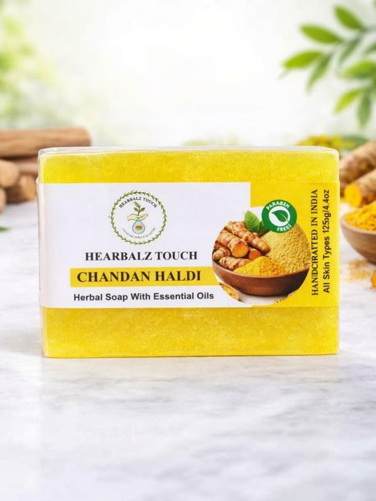 Hearbalz Touch Soap Chandan Haldi Herbal Soap Infused With Essential Oils – 125g Each(Pack of 2) - Image 2