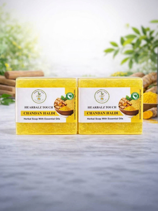 Hearbalz Touch Soap Chandan Haldi Herbal Soap Infused With Essential Oils – 125g Each(Pack of 2)