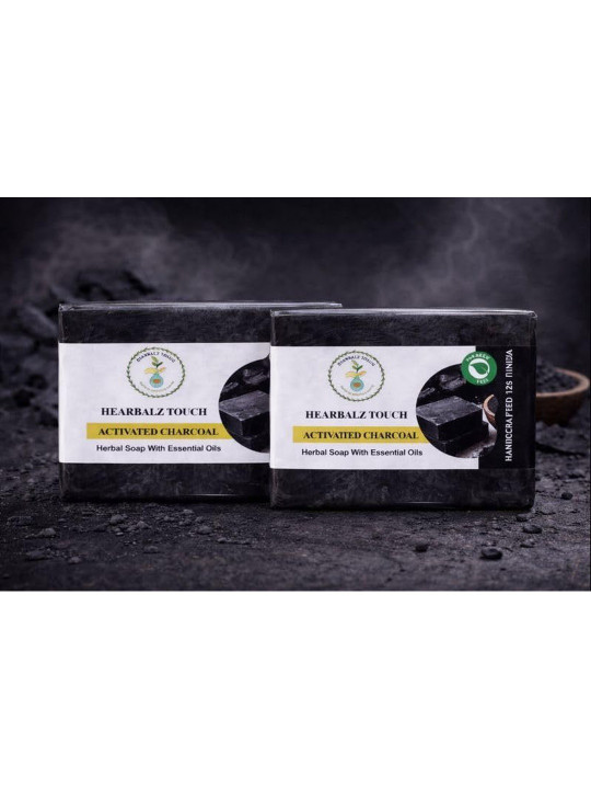 Hearbalz Touch Soap Activated Charcoal Herbal Soaps With Essential Oils - 125 g Each(Pack Of 2)